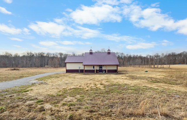 exterior space with a wooded view