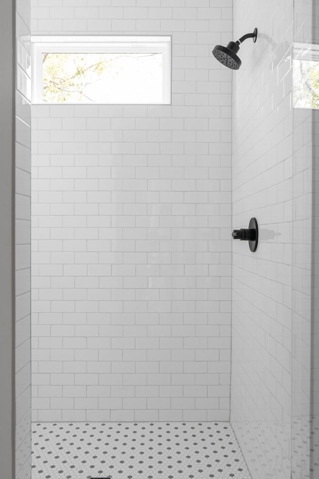 bathroom with a shower stall