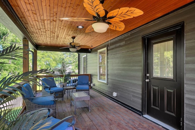 wooden terrace with ceiling fan