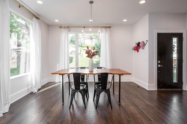 506B 36th Ave N, Nashville, TN 37209 - dining area featuring baseboards, dark wood-style flooring, a chandelier, and recessed lighting