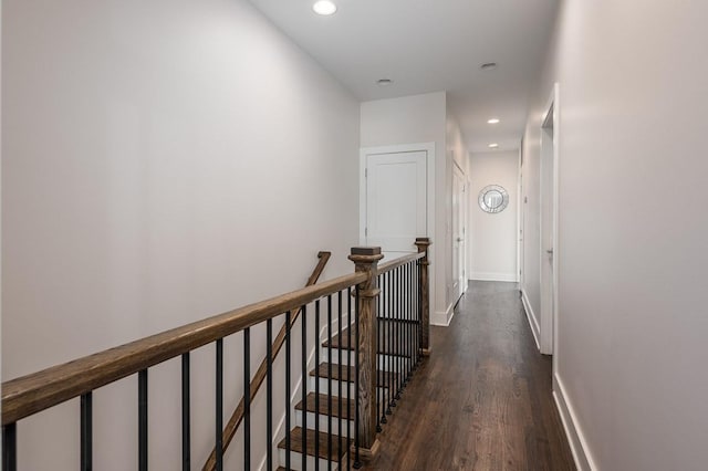 506B 36th Ave N, Nashville, TN 37209 - hallway featuring dark wood-type flooring, recessed lighting, an upstairs landing, and baseboards