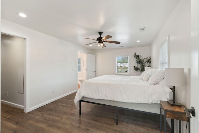 753 Theta Pike, Columbia, TN 38401 - bedroom featuring visible vents, baseboards, recessed lighting, wood finished floors, and a ceiling fan