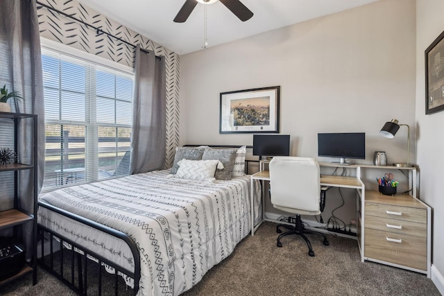 bedroom with carpet flooring and ceiling fan