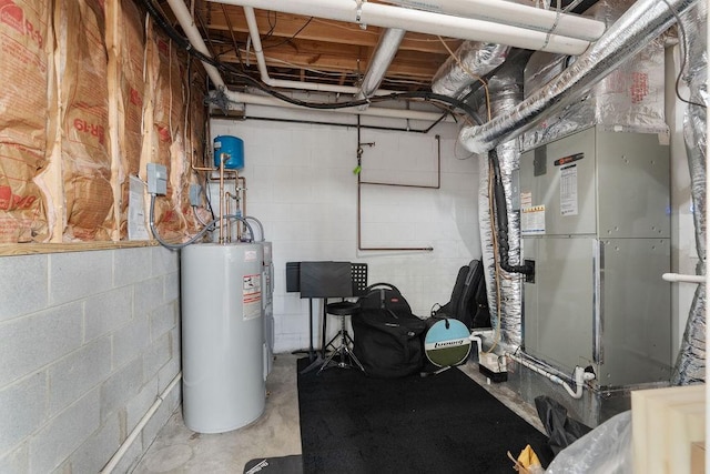 utility room with heating unit and water heater