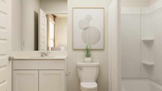 bathroom with toilet, vanity, and shower / tub combo