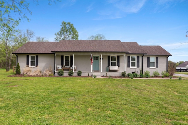 2436 J D Todd Rd, Murfreesboro, TN 37129 - ranch-style home with brick siding, a shingled roof, a front yard, and covered porch