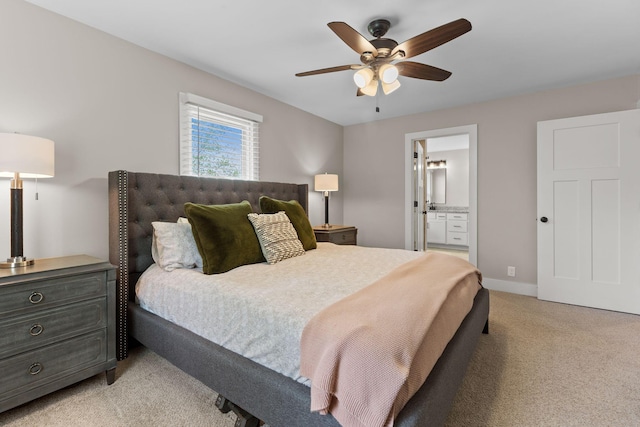 2436 J D Todd Rd, Murfreesboro, TN 37129 - bedroom with baseboards, ensuite bath, a ceiling fan, and light colored carpet