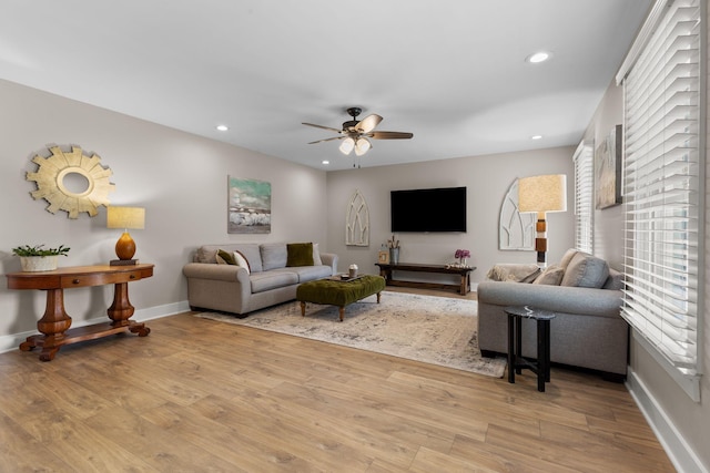 2436 J D Todd Rd, Murfreesboro, TN 37129 - living room with recessed lighting, wood finished floors, baseboards, and ceiling fan