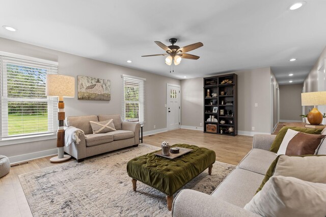 2436 J D Todd Rd, Murfreesboro, TN 37129 - living room featuring recessed lighting, visible vents, a ceiling fan, and a wealth of natural light