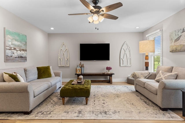 2436 J D Todd Rd, Murfreesboro, TN 37129 - living room with recessed lighting, wood finished floors, baseboards, and ceiling fan