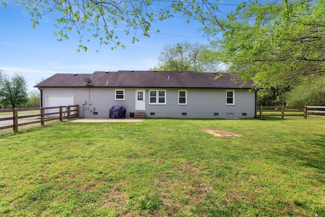 2436 J D Todd Rd, Murfreesboro, TN 37129 - rear view of property featuring a shingled roof, crawl space, a fenced backyard, and a yard