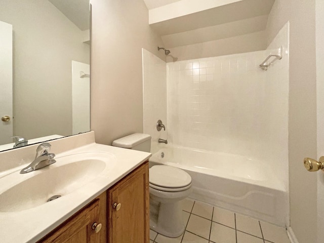 full bathroom featuring tub / shower combination, toilet, vanity, and tile patterned flooring