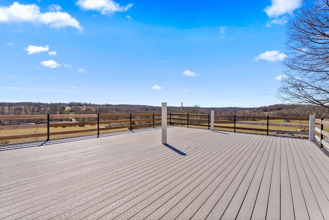 deck featuring a rural view