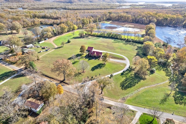 aerial view with a rural view and a water view