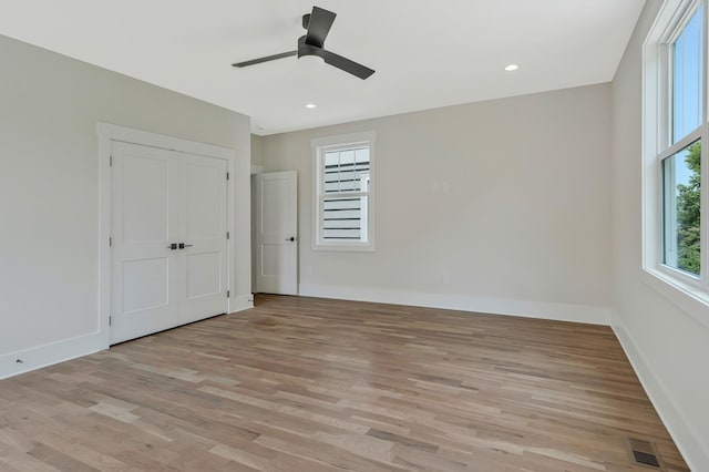 904 32nd Ave N Unit A, Nashville, TN 37209 - unfurnished bedroom featuring light wood-style flooring, ceiling fan, and recessed lighting