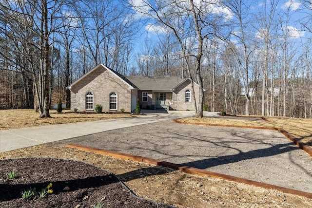 view of front facade featuring brick siding and driveway