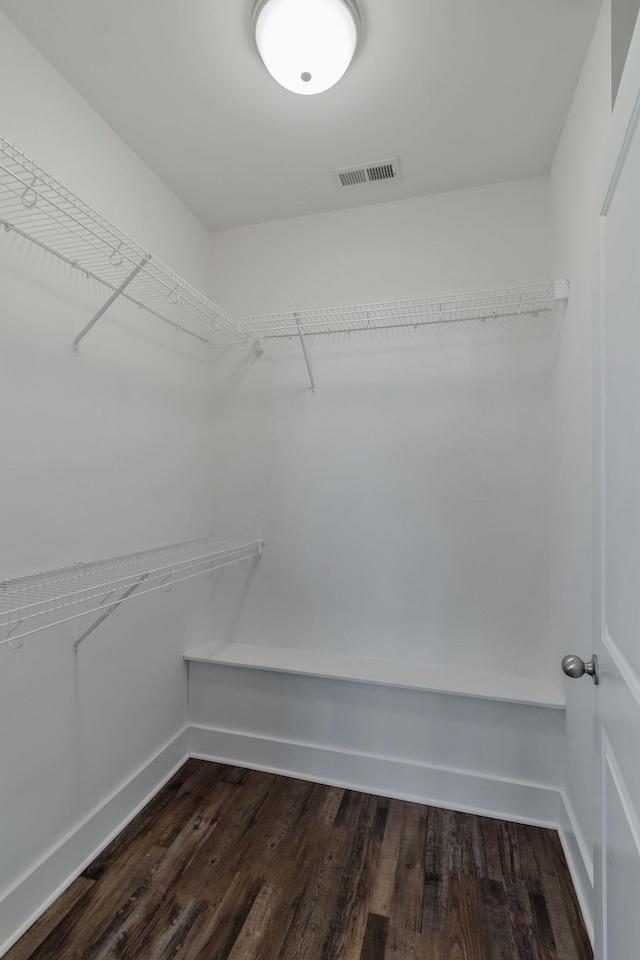 walk in closet featuring dark wood-type flooring and visible vents