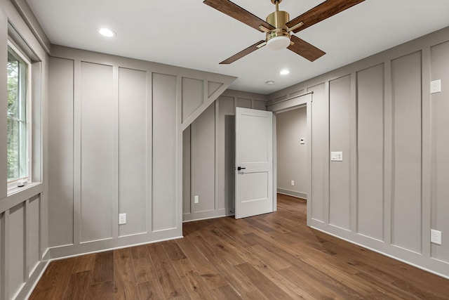 1036 Hidden River Rd, Rock Island, TN 38581 - unfurnished bedroom featuring a decorative wall, wood finished floors, recessed lighting, and ceiling fan