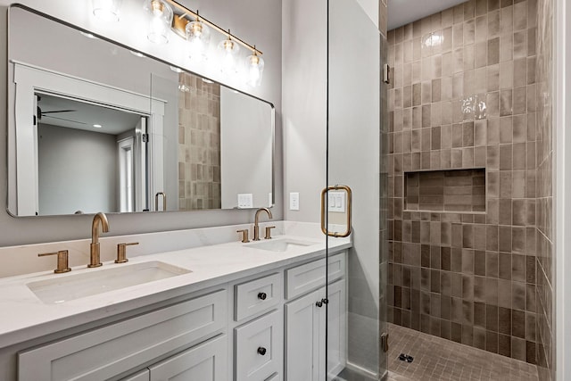 1036 Hidden River Rd, Rock Island, TN 38581 - full bathroom featuring a stall shower and double vanity