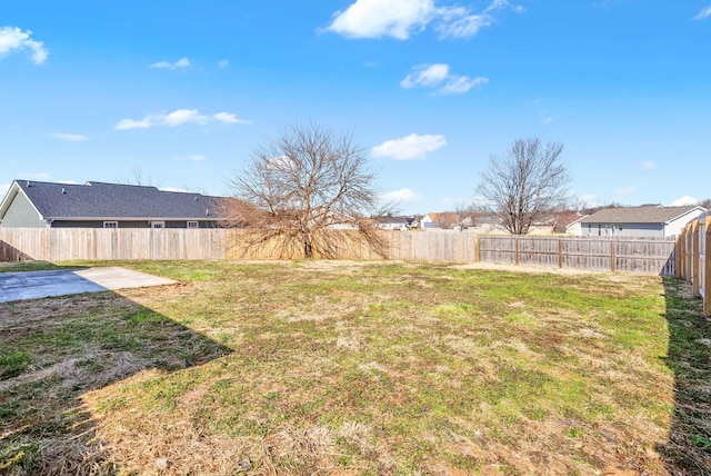 view of yard featuring a patio and a fenced backyard