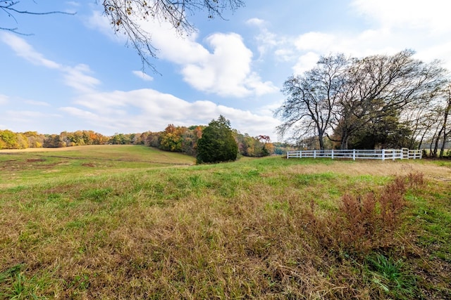 view of yard featuring a rural view and fence