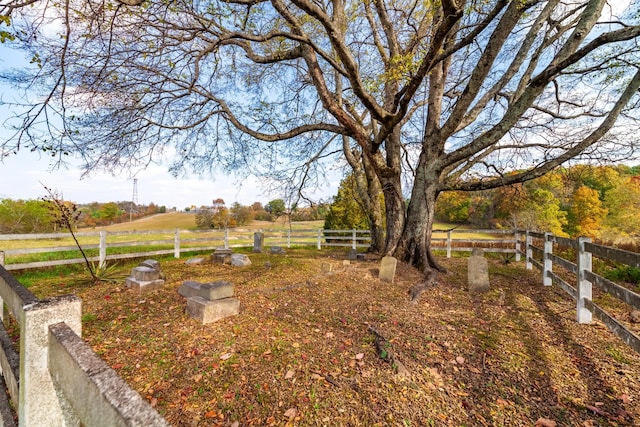 view of yard with a rural view and fence