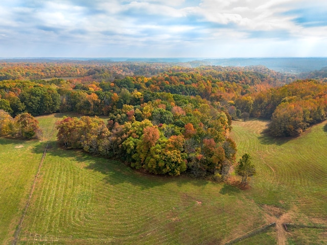 birds eye view of property featuring a wooded view