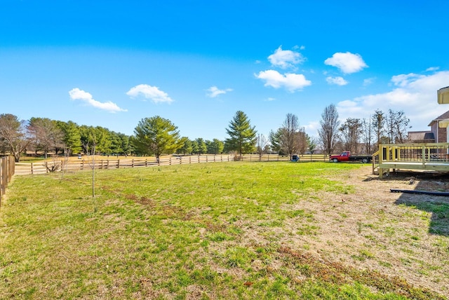 view of yard with a rural view and fence