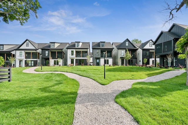 view of home's community featuring a residential view and a lawn