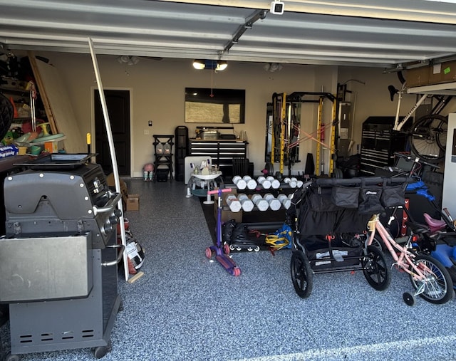 garage with a garage door opener