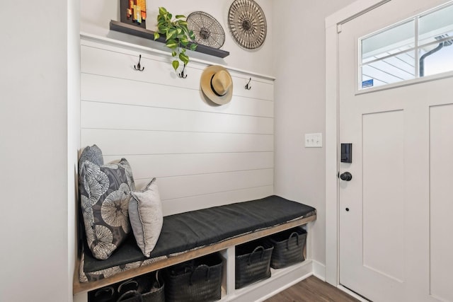 mudroom with dark wood-type flooring