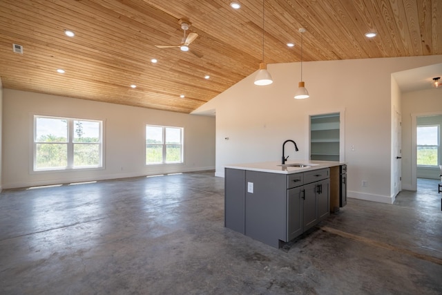 241 Springer, Hohenwald, TN 38462 - kitchen with wood ceiling, a sink, finished concrete floors, baseboards, and plenty of natural light