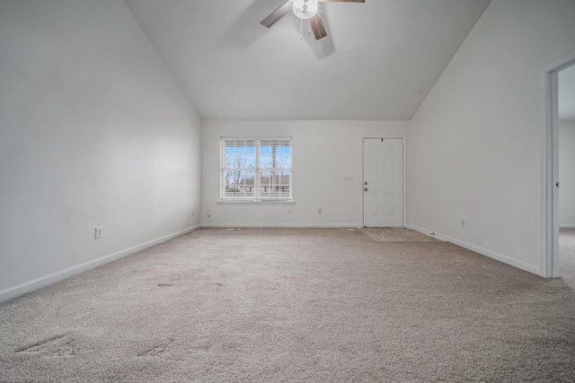 131 Dalton Cir, Rockvale, TN 37153 - unfurnished room with baseboards, carpet, ceiling fan, and high vaulted ceiling