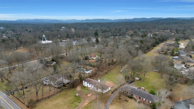 aerial view with a view of trees and a mountain view