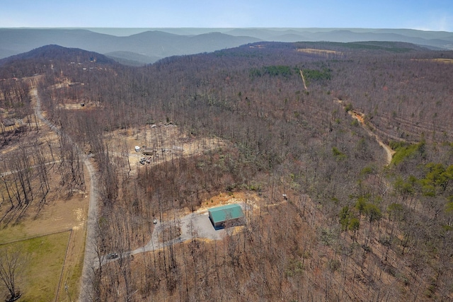 bird's eye view featuring a mountain view and a view of trees