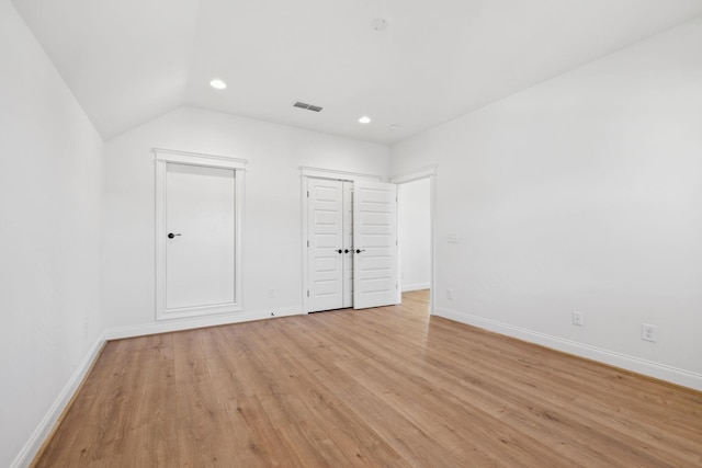 interior space with recessed lighting, baseboards, visible vents, and light wood-type flooring