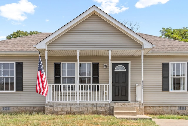 3441 Foxrun Ln, Clarksville, TN 37042 - view of front of house featuring crawl space, roof with shingles, and a porch