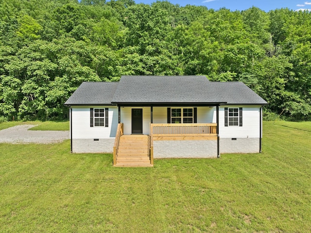 1507 New Harmony Rd, Hartsville, TN 37074 - view of front of property featuring covered porch, crawl space, a front yard, and a shingled roof