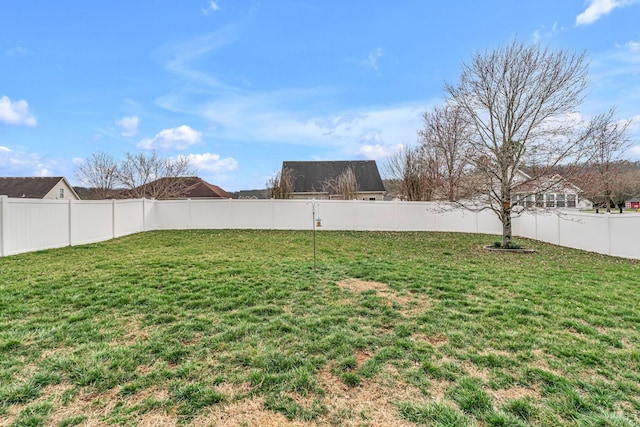 view of yard with a fenced backyard