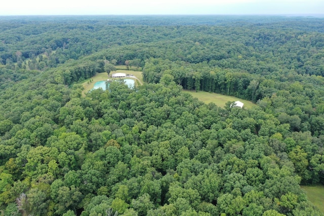 bird's eye view with a view of trees and a water view