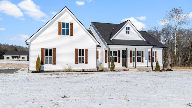 modern farmhouse style home with a porch