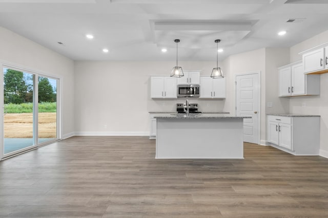 kitchen with recessed lighting, wood finished floors, visible vents, and stainless steel appliances