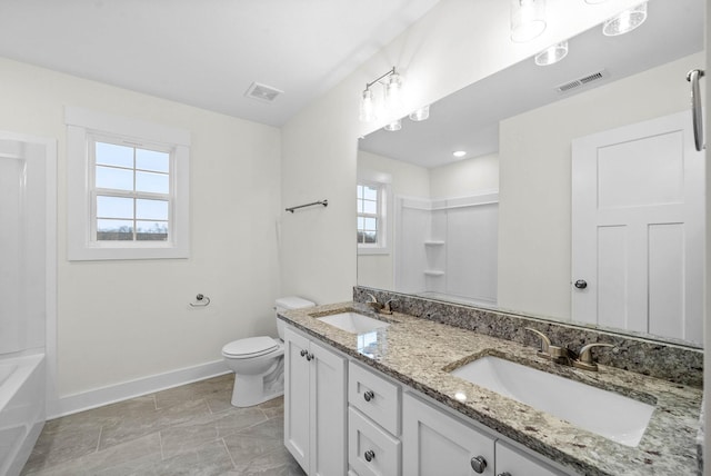 full bathroom with a sink, visible vents, and toilet