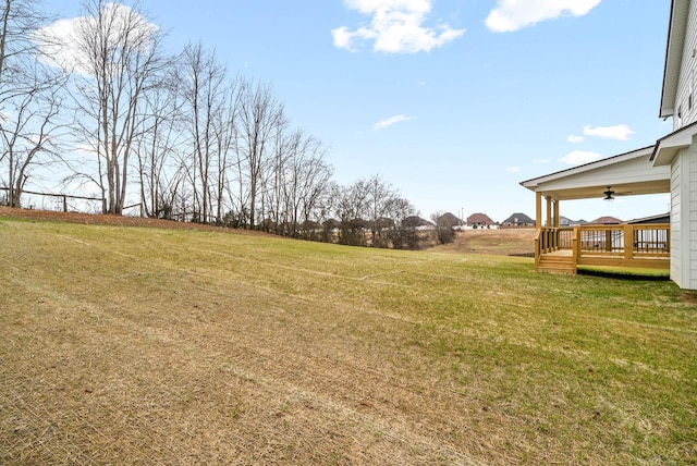 view of yard featuring a wooden deck