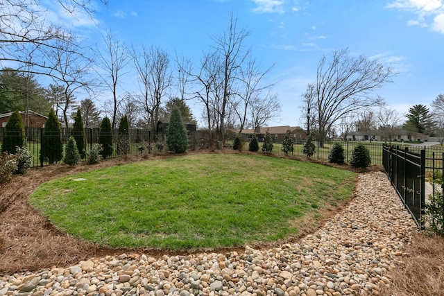 view of yard with a fenced backyard