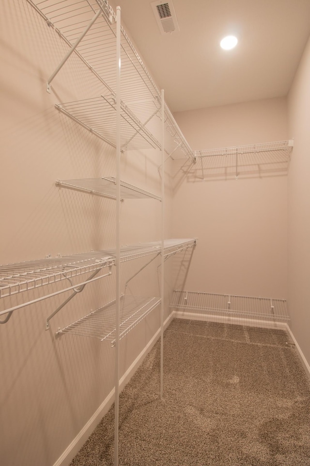 spacious closet with visible vents and carpet