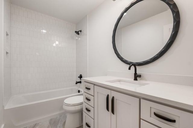 full bath featuring vanity, toilet, and tub / shower combination