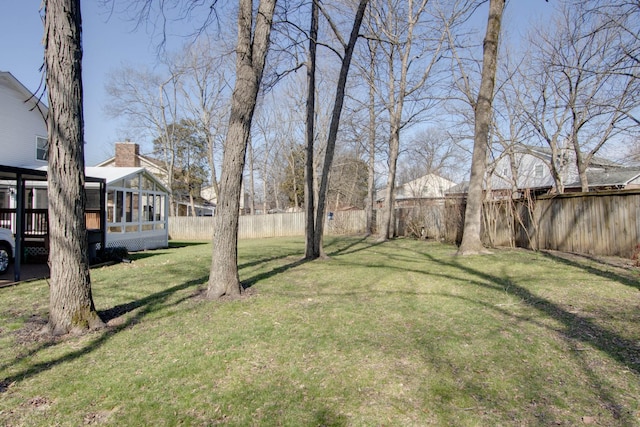 view of yard with a fenced backyard