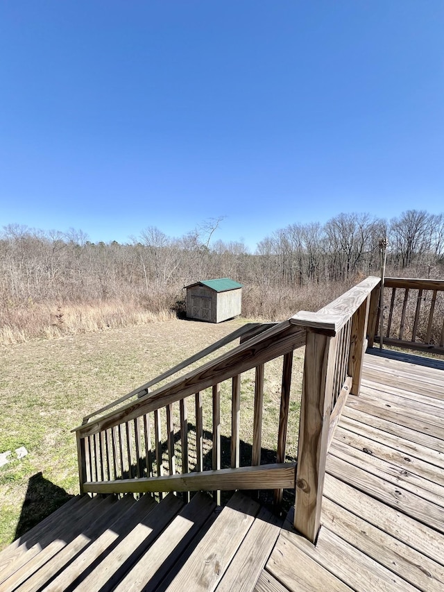 wooden terrace with an outbuilding and a storage unit