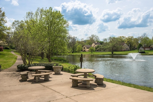 view of patio / terrace featuring a water view